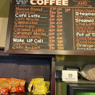 Coffee menu