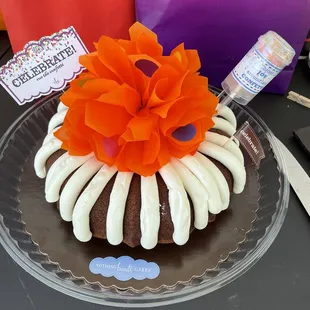 a bundt cake with a flower on top