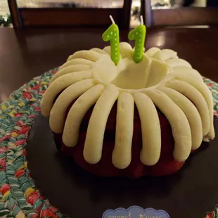 a bundt cake with white icing