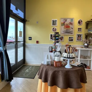 a table with a bundt cake on it