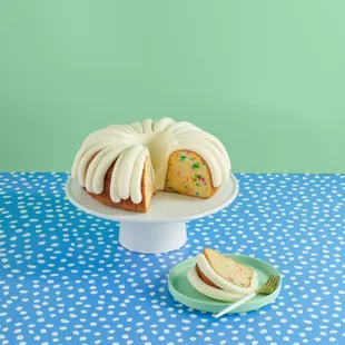 a bundt cake with a slice taken out of it