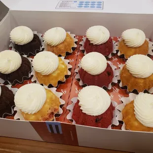 Variety pack of bundtinis. Chocolate, white chocolate raspberry, red velvet, and lemon. All delicious