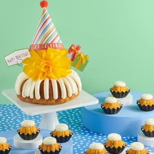 a bundt cake and cupcakes