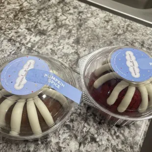 Pumpkin spice left and red velvet right