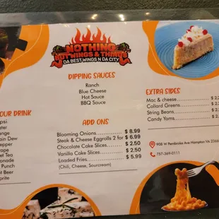 Add-ons and sauce menu