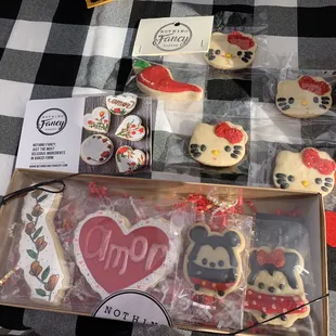 a box of decorated cookies