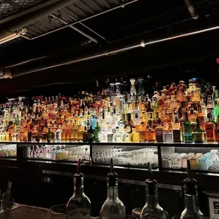 a bar full of liquor bottles