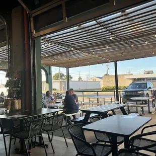 Inside looking out to patio with doors open