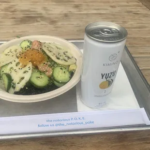 Yuzu kosho salmon and yuzu sparkling water