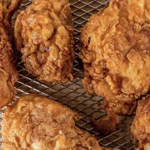 fried chicken on a wire rack