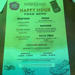 Happy hour menu