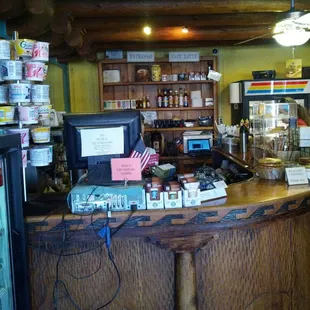 a counter with a variety of items