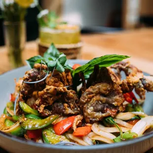 Soft shell crab with Basil sauce.