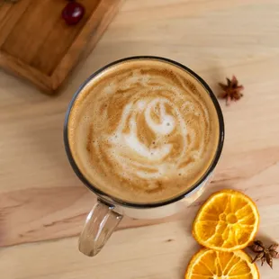a cup of coffee with a swirl