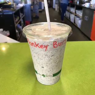 Monkey buzz, banana coffee smoothie. Yum.