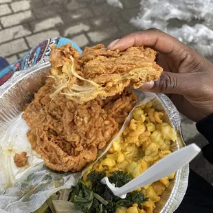 Vegan Fried Chicken Platter. Look how the &quot;chicken&quot; shreds!!