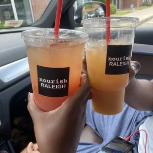 two drinks in a car