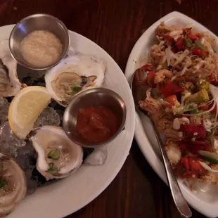 Oysters on the half shell and Calamari