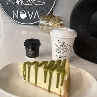 Pistachio cheese cake, turkish coffee and Americana coffee