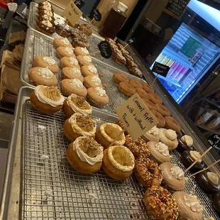 a variety of donuts on display