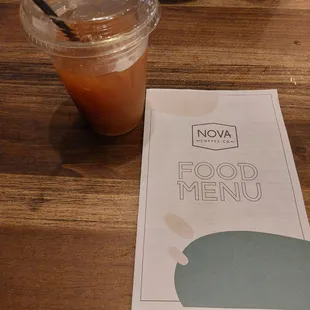 Iced Coffee with coconut, food menu.