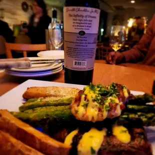 Steak Oscar dish @ Nova with Autumn Haiku, dry red blend wine