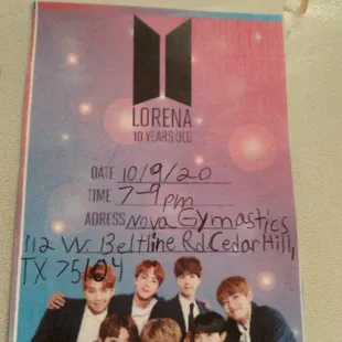 Lorena's Birthday party invitations.