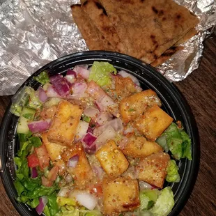 Shepherd&apos;s Salad (romaine, cukes, tomato, red onion, fresh parsley and fried pita croutons with lemon dressing)