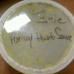 I Yelped about wanting to swim in parsley sauce and got a huge container of the stuff the next time I ordered lunch.  Awesome!