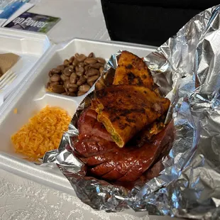 Quesadilla plate with quarter pound of sausage, plate came with 3 quesadillas and 2 sides.
