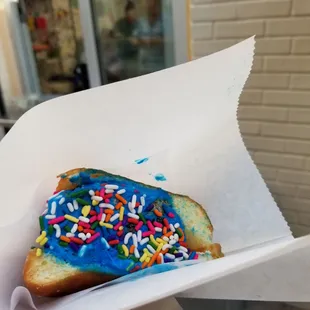 Cookie Monster ice cream in a donut