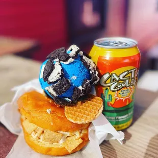 Fat Elvis Dough Melt w/ CTC, Cookie Monster Waffle Cone w/ Oreos &amp; Soda