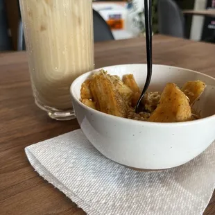 Potato wedges and cascara cream soda