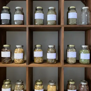 Build your own herbal tea from our wall of herbs!