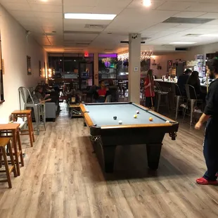 a pool table in a restaurant