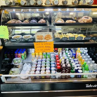 a display of coffee and pastries