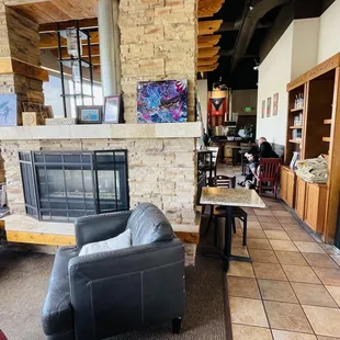 a living room with a fireplace