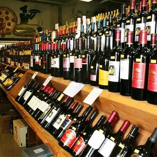 rows of wine bottles