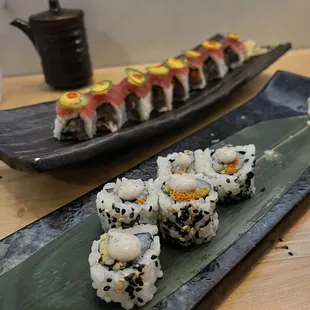 Hamachi yuzu truffle maki and spicy tuna roll