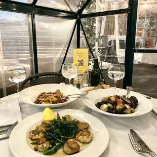 two plates of food on a table