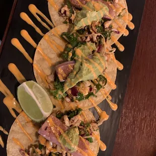 Seared tuna tacos
