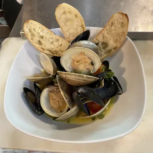 Mussels and clams.