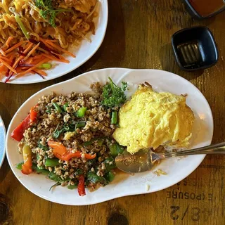 Minced Chicken Basil with Fried Egg Over Rice