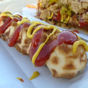Puppie Dog - waffle with a hot dog inside.