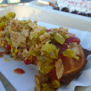 Da Minnesooda Berger Pup - waffle with hamburger inside.