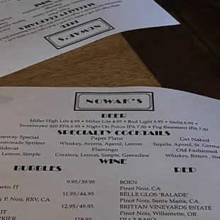 a menu for a wine tasting