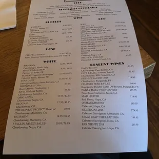 the menu for the restaurant