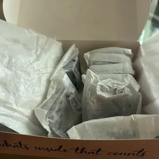 the inside of a box of donuts