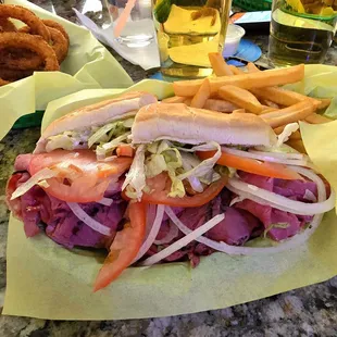 Tasty hot pastrami sandwich special...