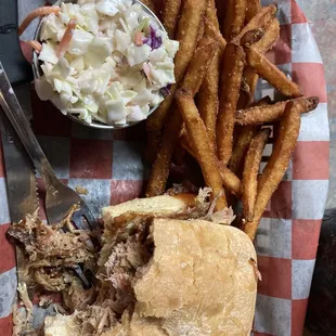 Pulled Pork Sandwich coleslaw and fries